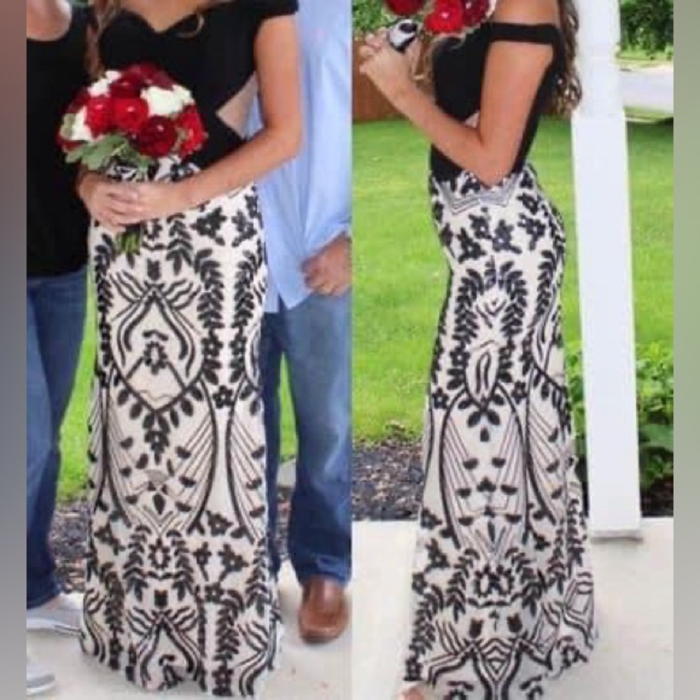Temptations Black Embroidered Prom Dress